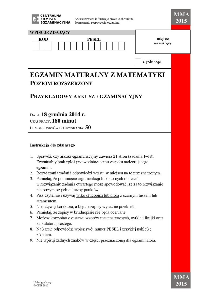 Próbna matura 2015: matematyka rozszerzona [ODPOWIEDZI, ARKUSZE CKE]