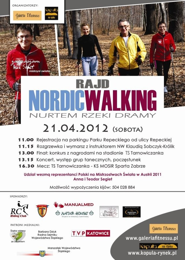 Oficjalny plakat rajdy nordic walking w Tarnowskich Górach