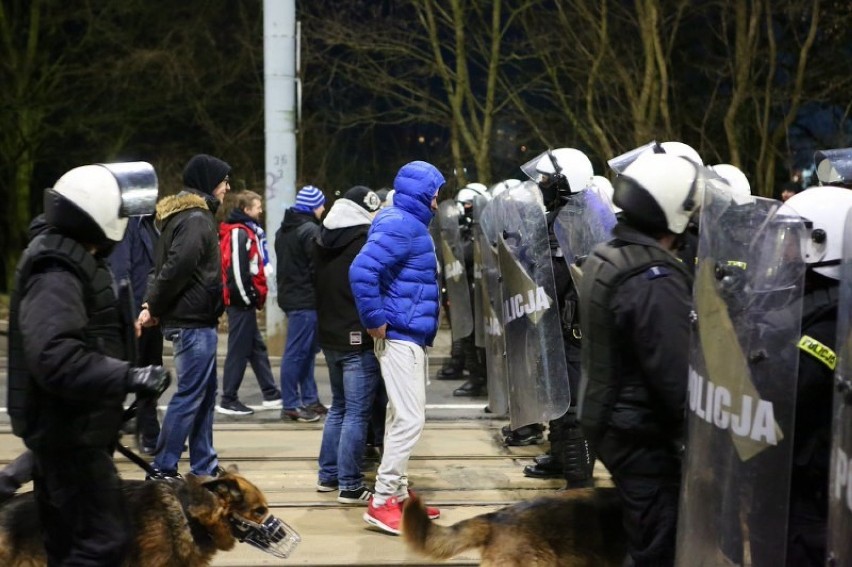 Pogoń - Lech. Policyjna eskorta kibiców Kolejorza [zdjęcia]