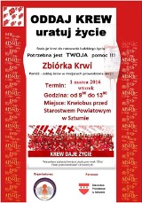 Zbiórka krwi we wtorek w Sztumie