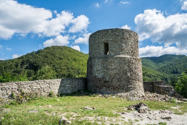 Ruiny zamku w Rytrze położone są na wzgórzu na wysokości 463 m n.p.m.