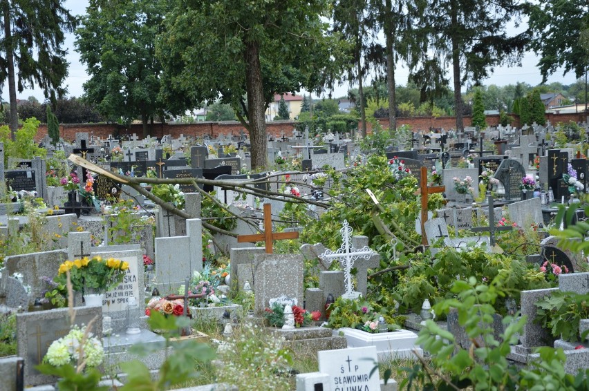 Skutki wichury na cmentarzu przy ul. Smutnej w Tomaszowie Maz.