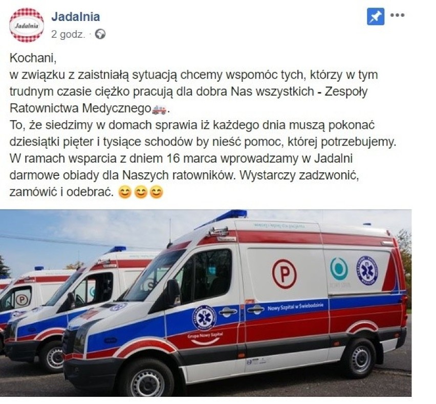 Jadalnia ze Świebodzina nakarmi ratowników medycznych.
