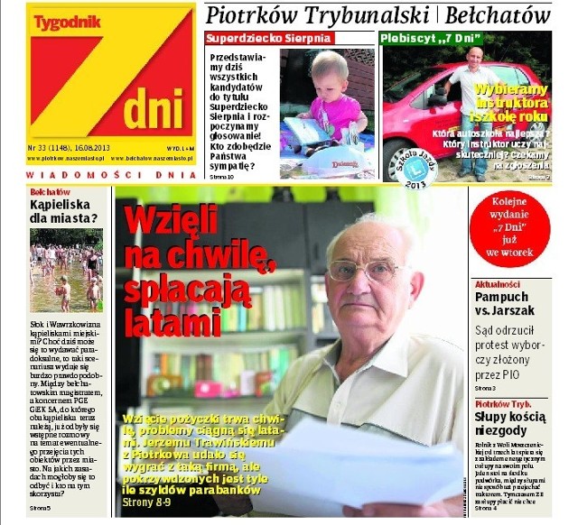 Tygodnik "7 Dni" w Piotrkowie i Bełchatowie. Pierwsza strona tygodnika