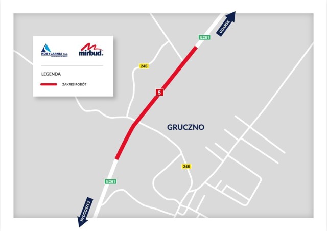 Od poniedziałku 9 listopada na S5, zwężenie drogi w Grucznie, likwidacja lewoskrętu i przeniesienie ruchu z drogi tymczasowej na docelowa we Włókach