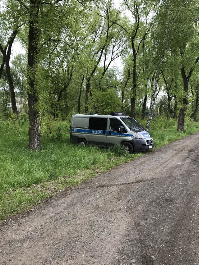 Policjanci parkują na trawniku