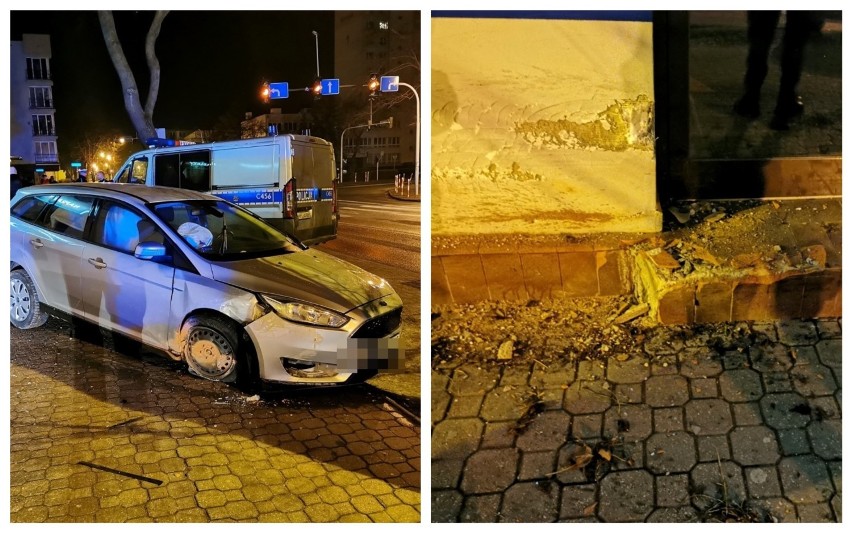 Pijany 25-latek kierując fordem uderzył w budynek na ulicy Chopina we Włocławku. Próbował uciec i znieważył policjantów [zdjęcia]