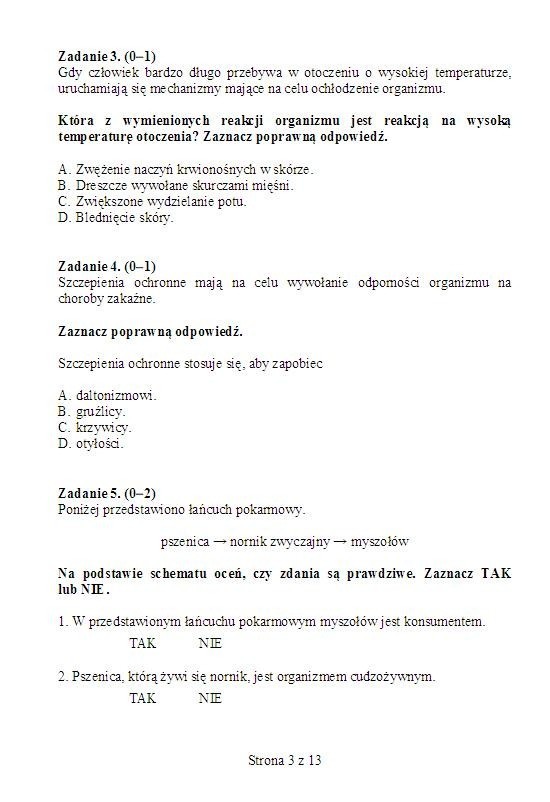 EGZAMIN GIMNAZJALNY 2013. Test przyrodniczy [ARKUSZ dla osób upośledzonych, ODPOWIEDZI wkrótce]