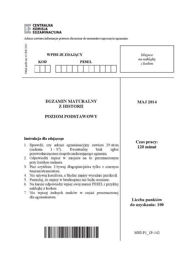 Matura 2014. Egzamin z historii poziom podstawowy