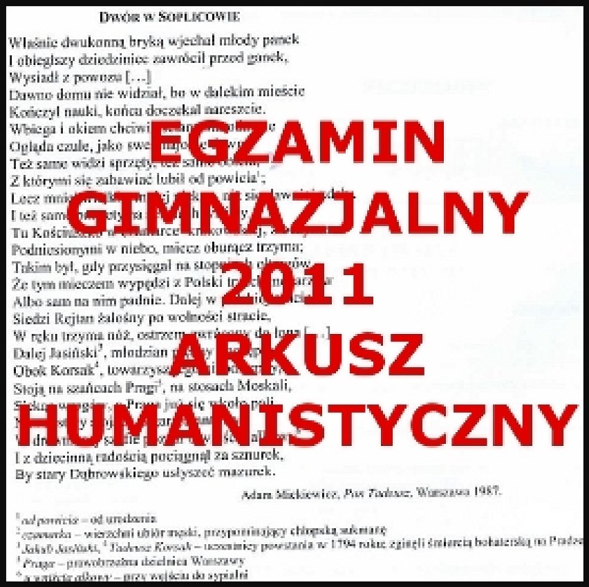 EGZAMIN TEST GIMNAZJALNY 2011 HUMANISTYCZNY JĘZYK POLSKI...