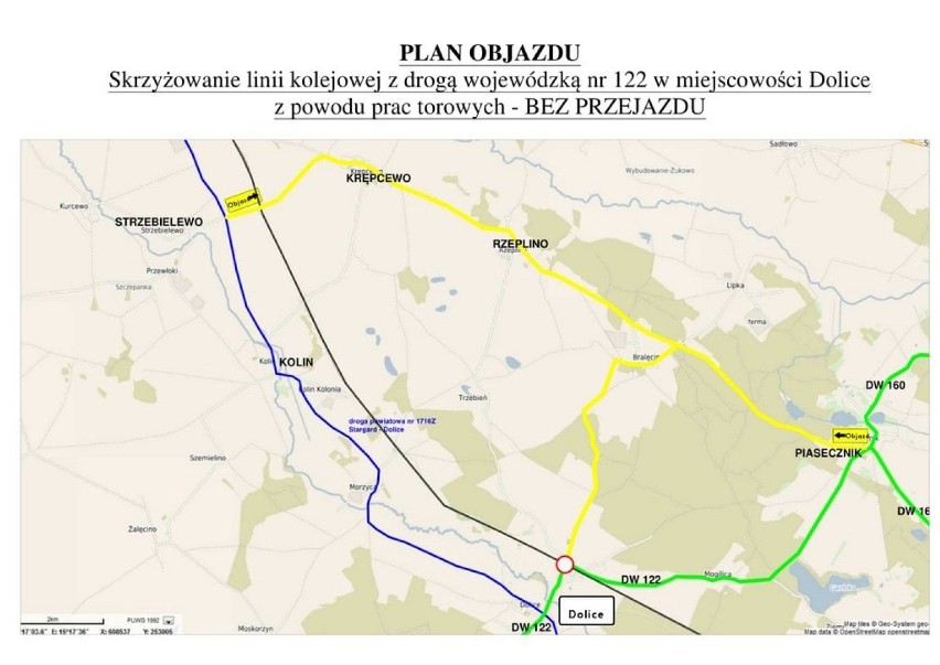 Dolice. Od 20 stycznia do 5 lutego br. będzie zamknięty przejazd kolejowy. Objazd drogami będzie przez Strzebielewo, Krępcewo do Piasecznika
