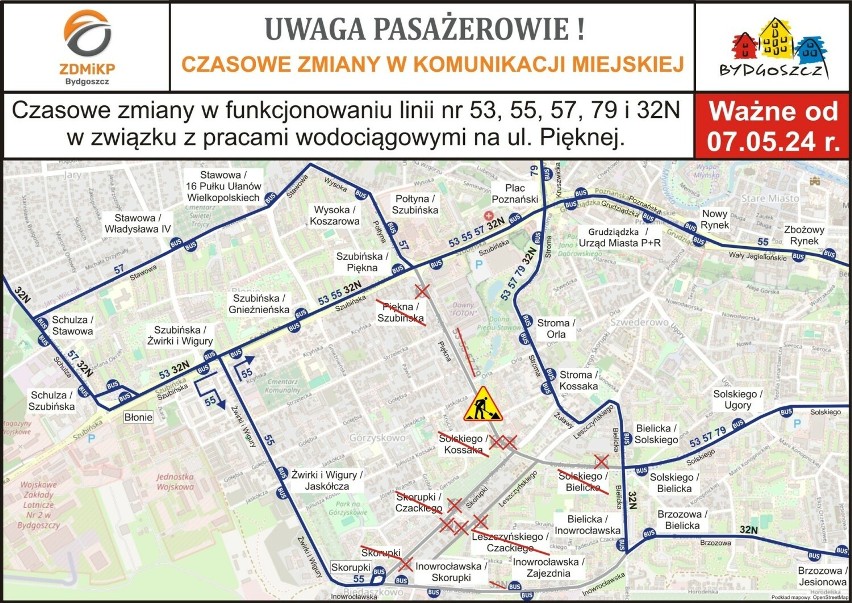 Utrudnienia na Górzyskowie w Bydgoszczy - zamknięte ulice, zmiany w trasach autobusów. Ostatnie prace po kontrakcie wodociągowym