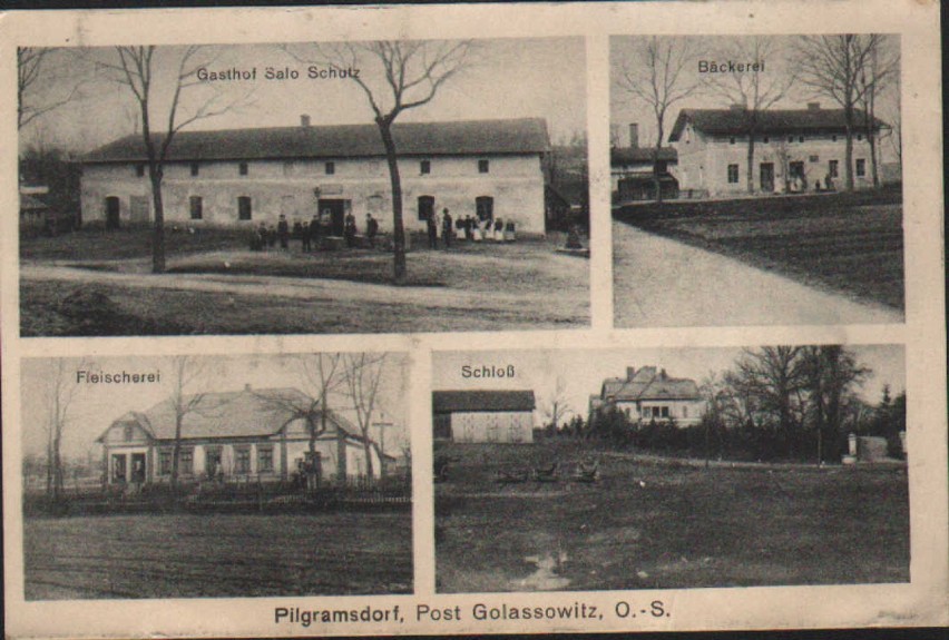 Pielgrzymowice (Pilgramsdorf) - widokówka przedstawia zamek...