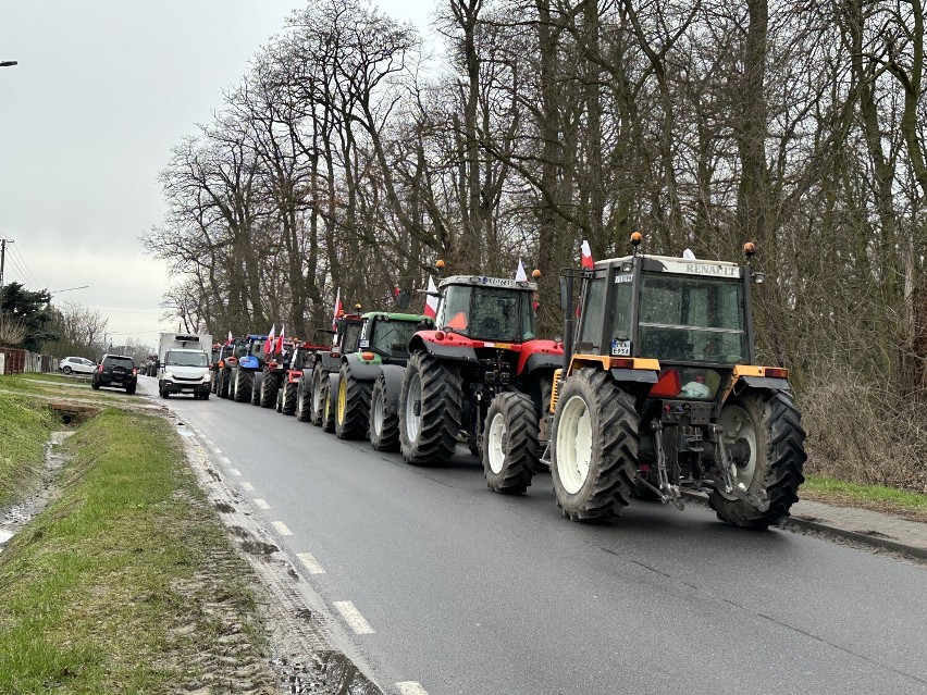 Protest rolników w Marchwaczu. Sznur traktorów przejechał DK 12 do Zdun. ZDJĘCIA