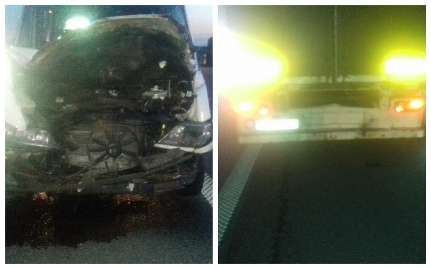 Wypadek na autostradzie A1 obok Włocławka. 4 osoby trafiły do szpitala po zderzeniu busa z samochodem ciężarowym 