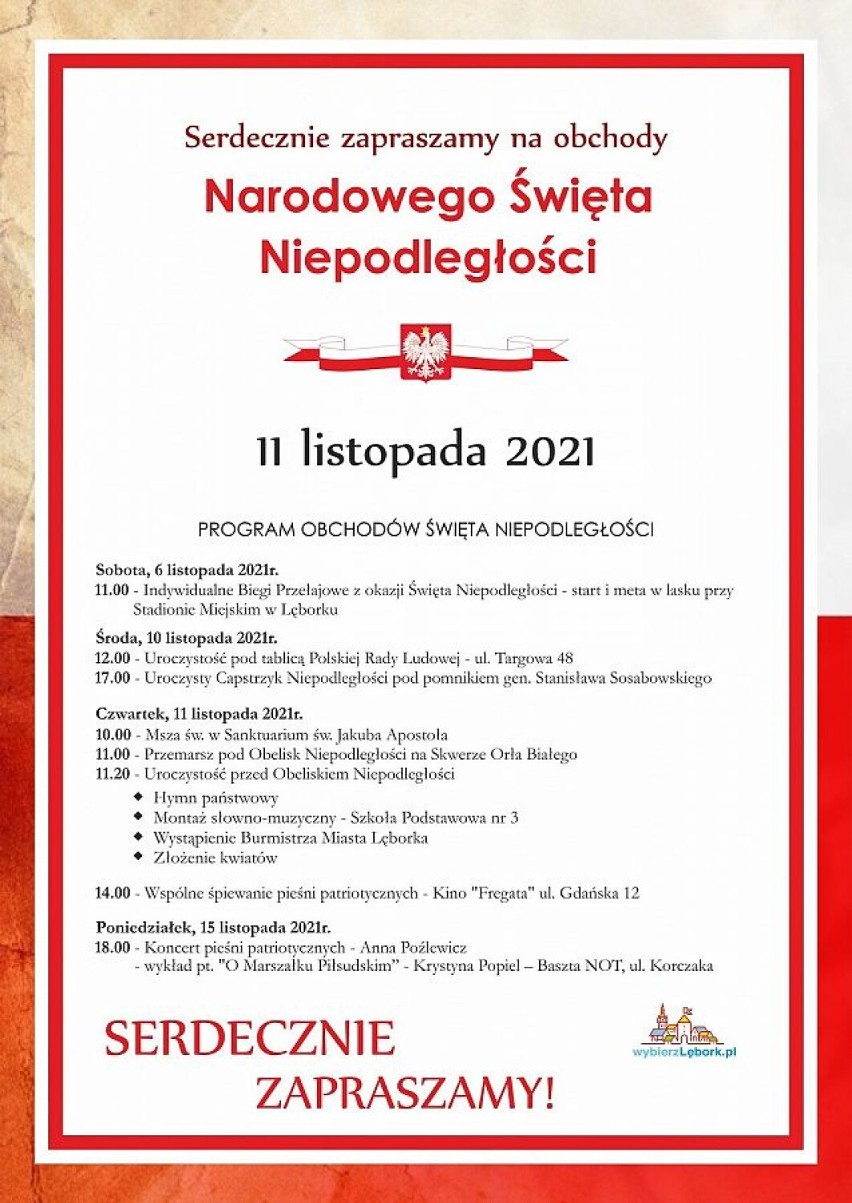 Program obchodów Święta Niepodległości w Lęborku, Łebie, Nowej Wsi, Cewicach i Wicku