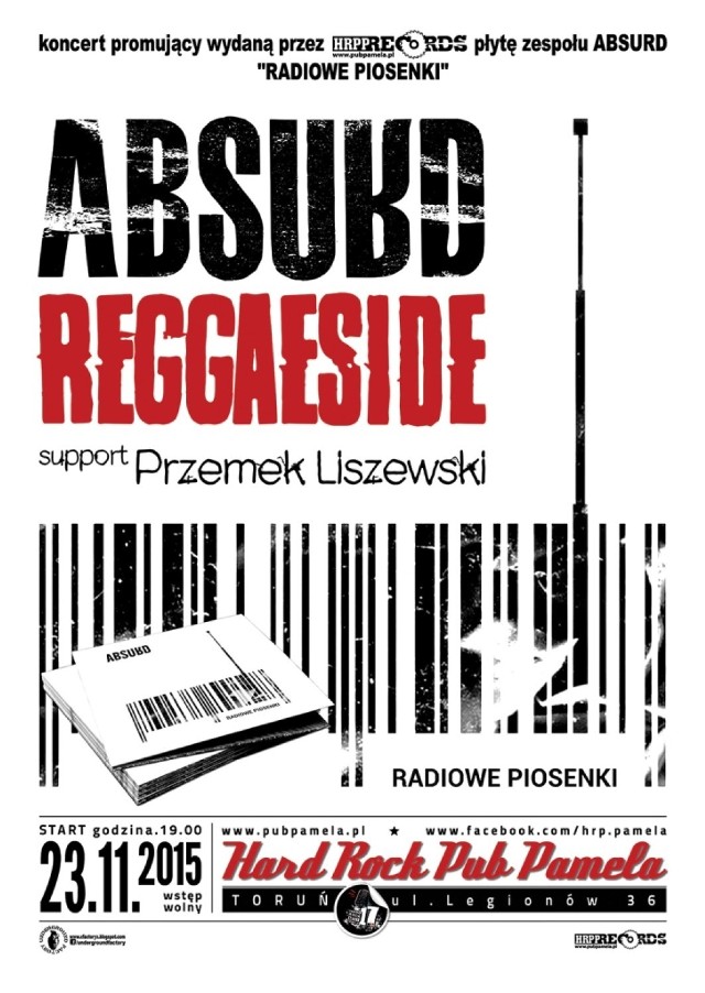 Koncert w Hrp Pamela: Reggaeside, Absurd oraz jako support Przemek Liszewski