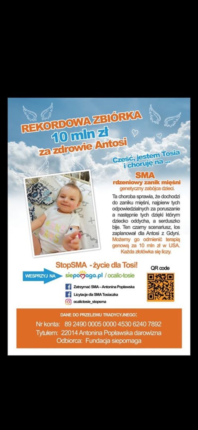 16-miesięczna Tosia z Gdyni choruje na rdzeniowy zanik mięśni (SMA) - potrzebna pomoc ZDJĘCIA