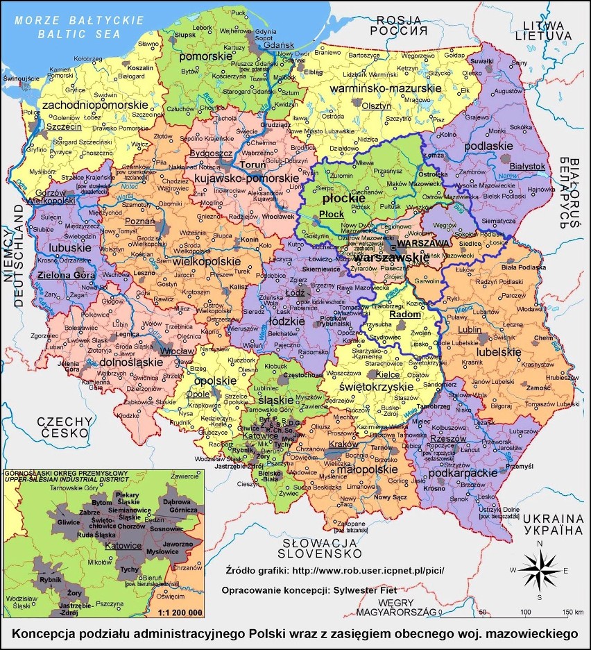 Mapa z koncepcją podziału administracyjnego województwa...