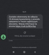 Uważajcie na fałszywe sms-y o skierowaniu na kwarantannę! Nie klikajcie w podany link!