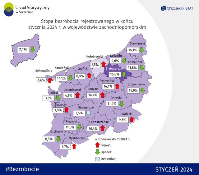 Mapa bezrobocia Pomorza Zachodniego