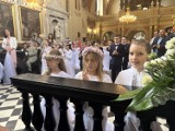 Komunie w Piotrkowie 2023: Pierwsza komunia święta w kościele farnym św. Jakuba - ZDJĘCIA, VIDEO