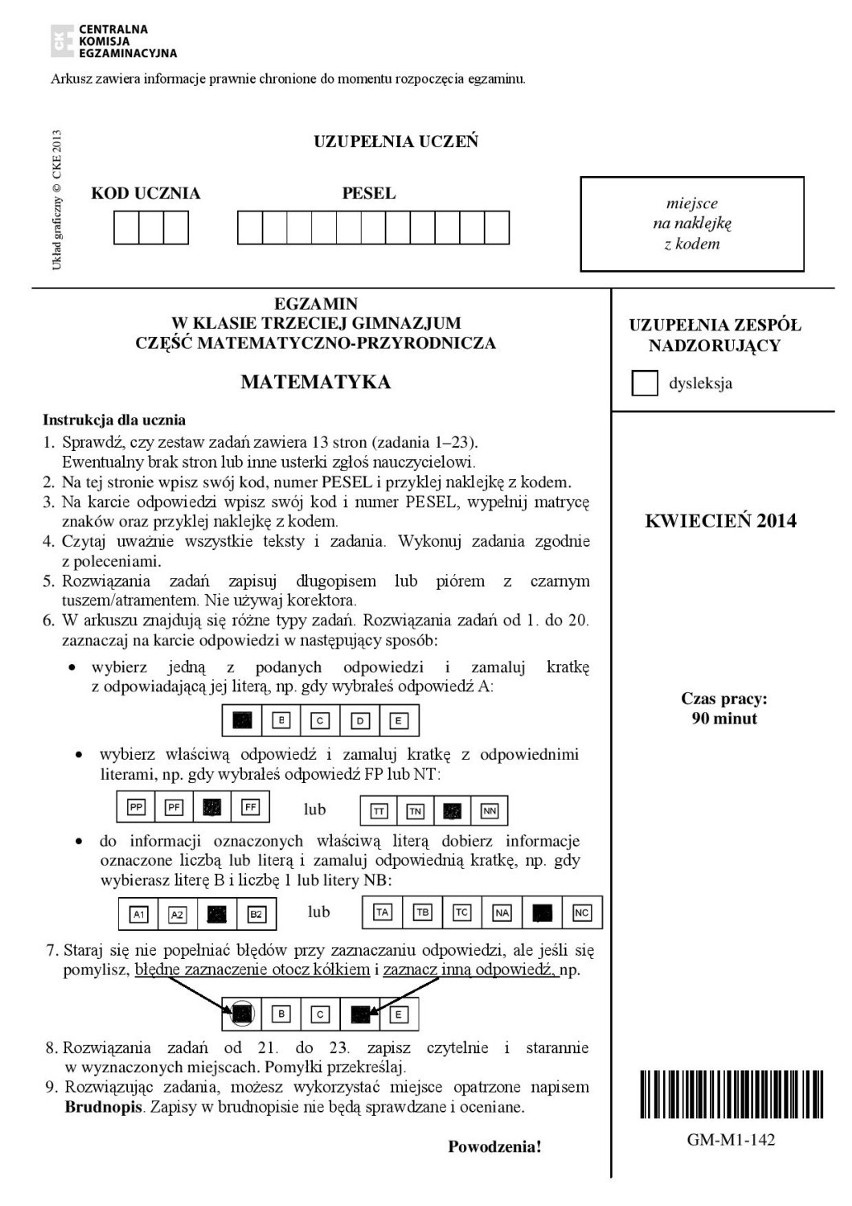 Matematyka - egzamin gimnazjalny 2014 CKE