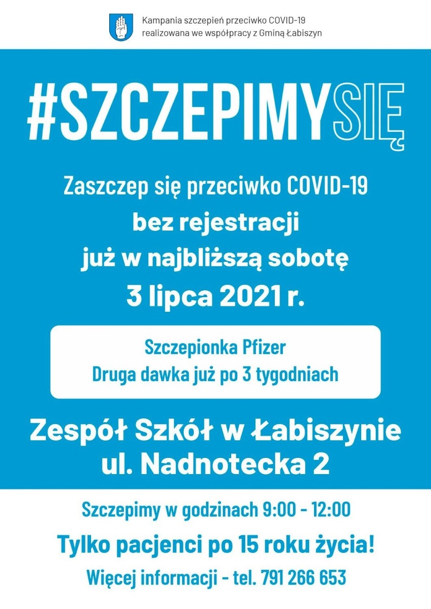 #SZCZEPIMY SIĘ. W Łabiszynie  bez rejestracji zaszczepisz się przeciwko COVID-19