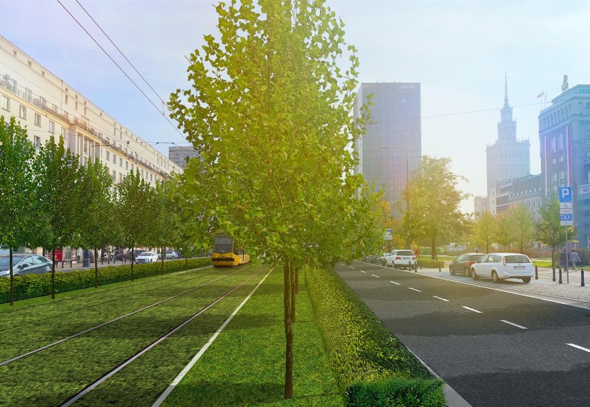 Rozpoczyna się przebudowa Marszałkowskiej. Zielone tory, zwężona jezdnia i droga dla rowerów. Jak zmieni się główna arteria stolicy?