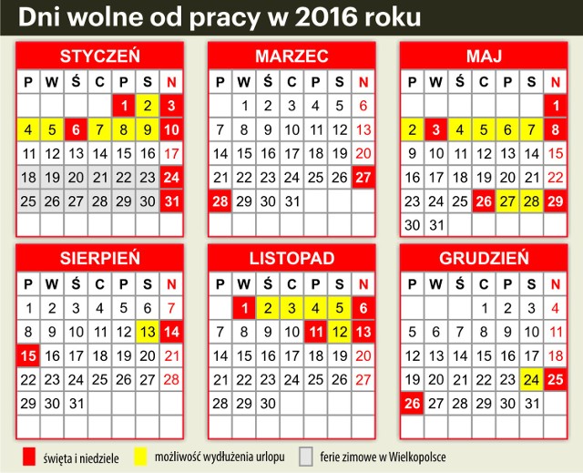 Kalendarz 2016: Dni wolne, przedłużone weekendy, ferie... [SPRAWDŹ] |  Poznań Nasze Miasto