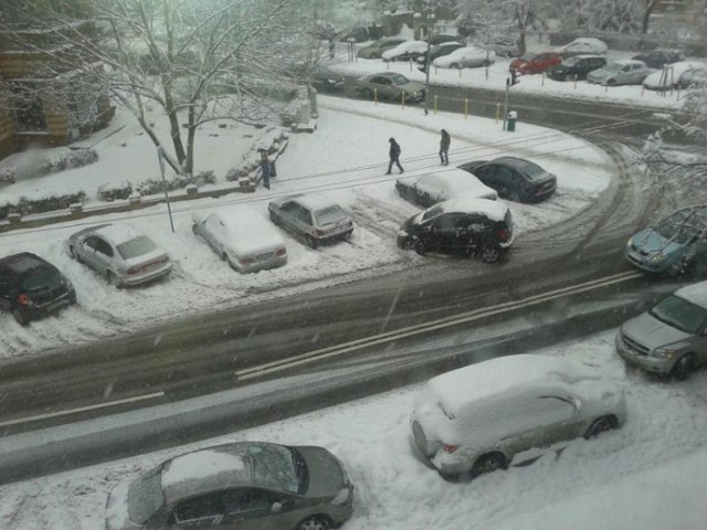 Śnieg sypie w Szczecinie. Główne drogi przejezdne, najciężej na parkingach