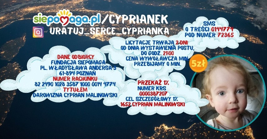 Cyprianek Malinowski potrzebuje pilnej pomocy! W weekend 12-13 lutego odbędzie się wielka akcja internetowa na rzecz chorego chłopczyka