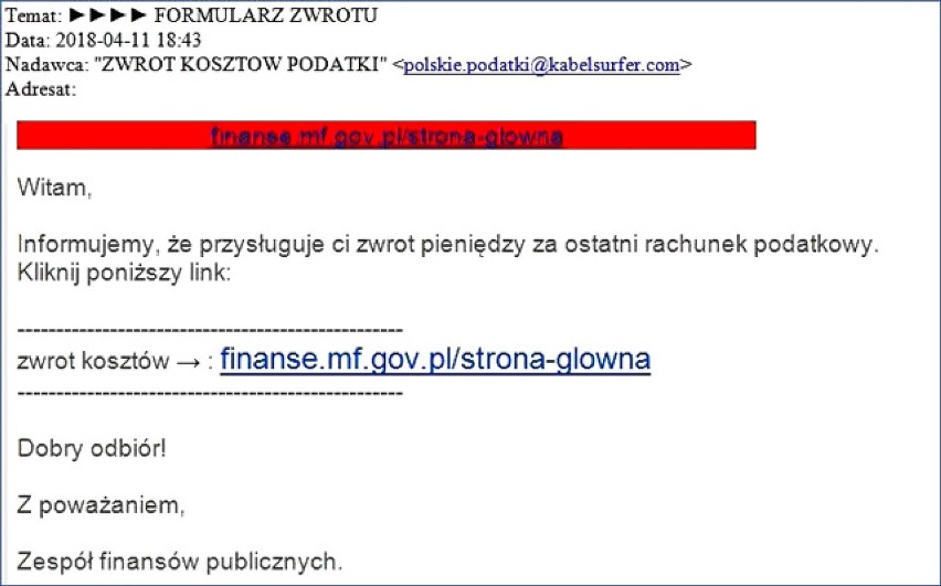 Uważaj na fałszywe maile o zwrocie podatku! Oszuści podszywają się pod Ministerstwo Finansów!