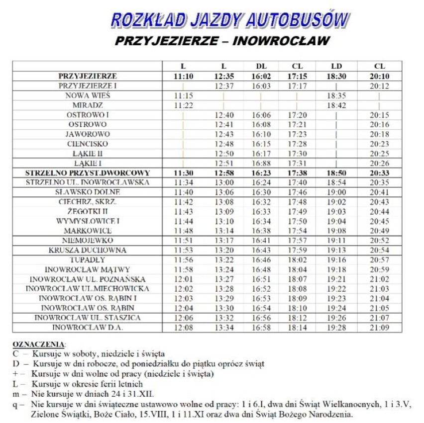 Oto wakacyjny rozkład jazdy! Latem 2022 z Inowrocławia do Przyjezierza autobusem 