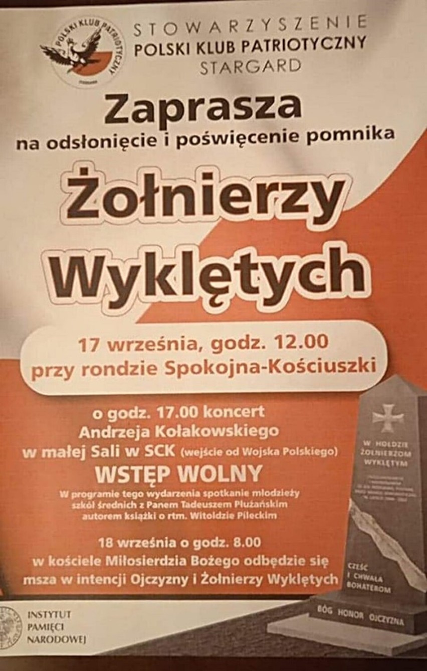 Odsłonią Pomnik Żołnierzy Wyklętych. Koncert Kołakowskiego, spotkanie z Płużańskim oraz msza św.