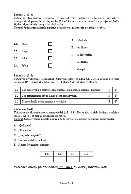 Próbny test gimnazjalny: Język hiszpański podstawowy [ODPOWIEDZI I ARKUSZ]