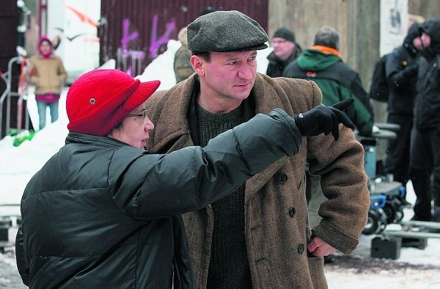 Agnieszka Holland i Robert Więckiewicz, czyli filmowy dream team, podczas pracy w Łodzi