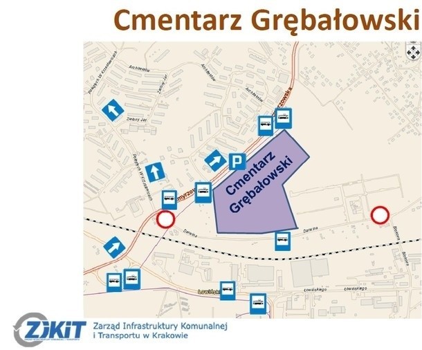 Kraków Wszystkich Świętych: Dojazd do cmentarzy i parkingi [mapa]