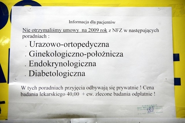 Podobną informację spotykają pacjenci w większości dolnośląskich przychodni