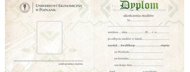 Na dyplomie Uniwersytetu Ekonomicznego w Poznaniu godła narodowego nie widać