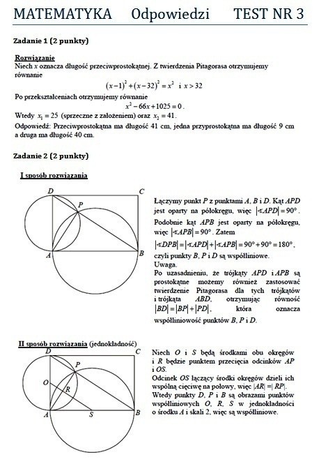 Matura 2012: Test nr 3 z matematyki - odpowiedzi