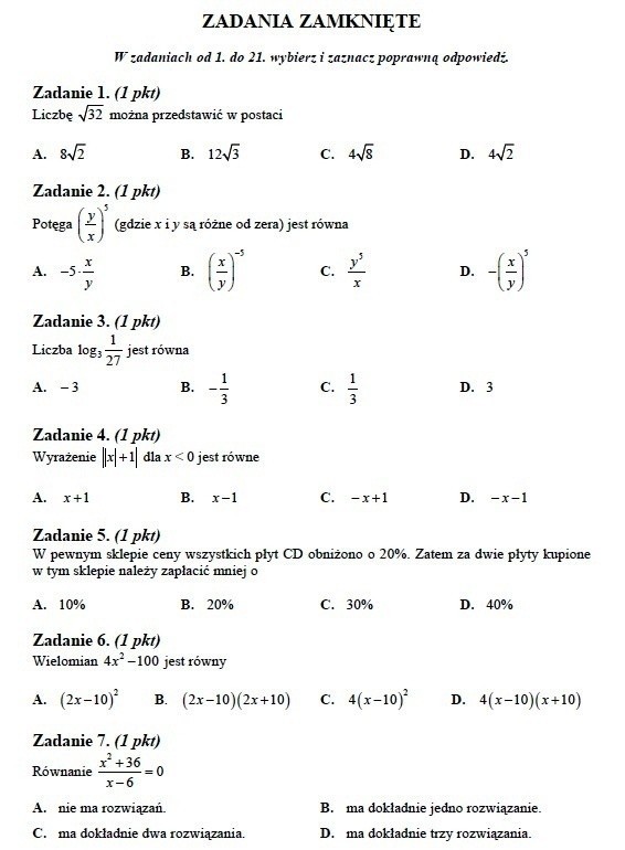 Próbna matura 2012: Test z matematyki i ODPOWIEDZI