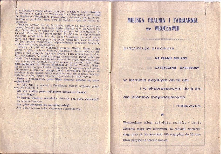 Wygrzebane z szuflady: Programy meczów Śląska z lat 60. (ZOBACZ KONIECZNIE)