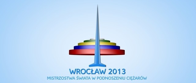 Robocze logo MŚ 2013 w podnoszeniu ciężarów. Znaczek sugeruje, że impreza miałaby się odbyć we wrocławskiej Hali Ludowej.