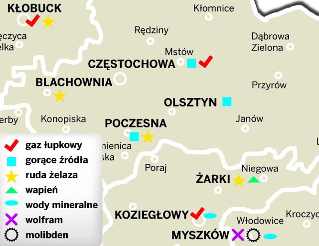 Mapa bogactw naturalnych w rejonie częstochowskim