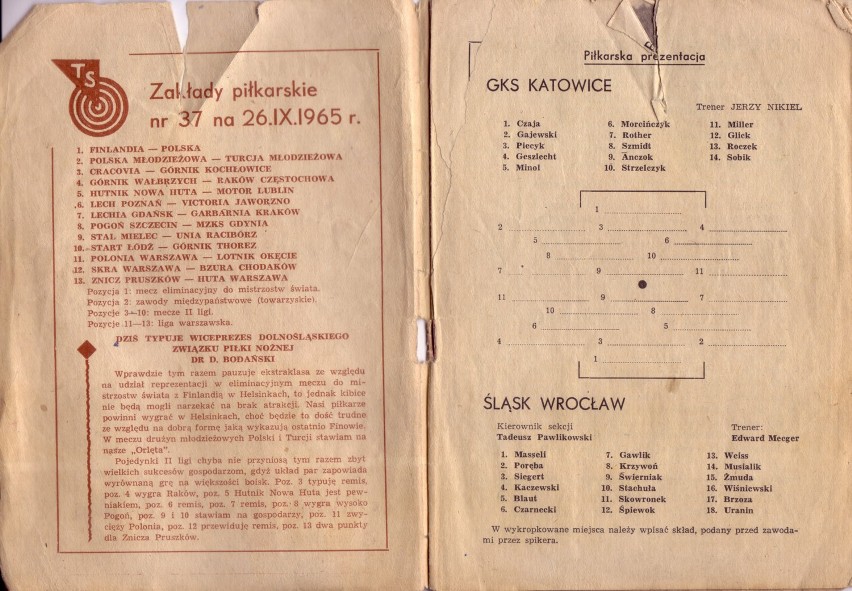 Wygrzebane z szuflady: Programy meczów Śląska z lat 60. (ZOBACZ KONIECZNIE)