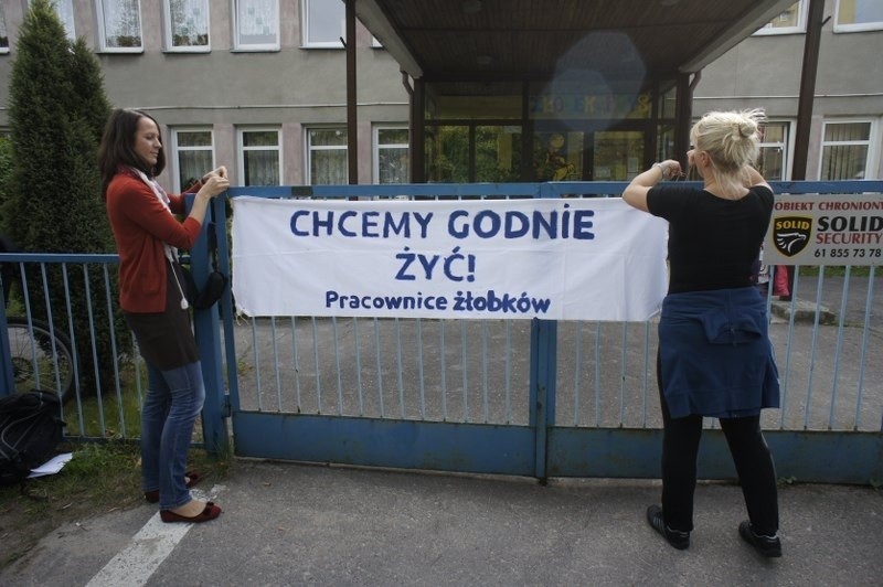 Protest pracownic poznańskich żłobków.