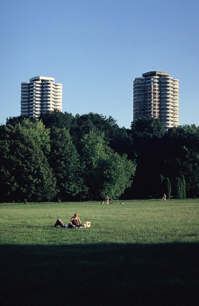 Park Śląski. W tle: osiedle Tysiąclecie (bloki tzw. kukurydze)