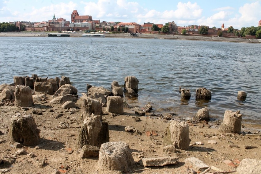 Podczas wielkiej suszy w 2015 roku poziom wody w Wiśle spadł...