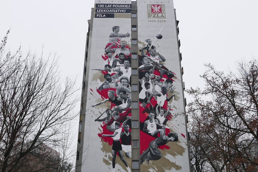 Mokotów zyskał wyjątkowy mural. Malowidło przedstawia polskich lekkoatletów